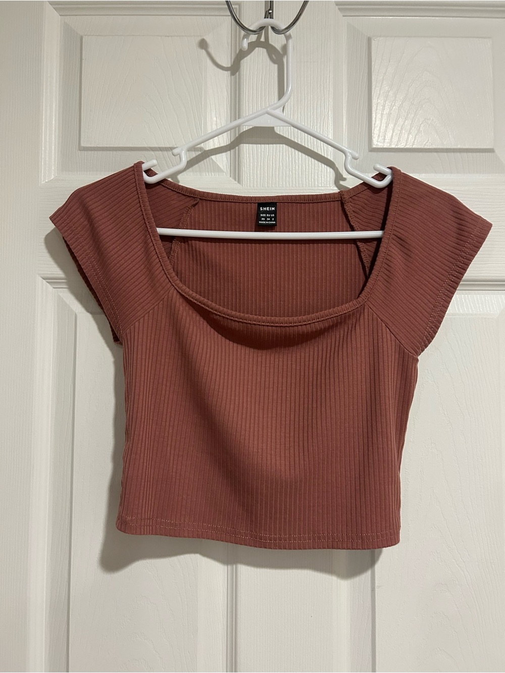SHEIN Ribbed Square Neck Rust Crop Top